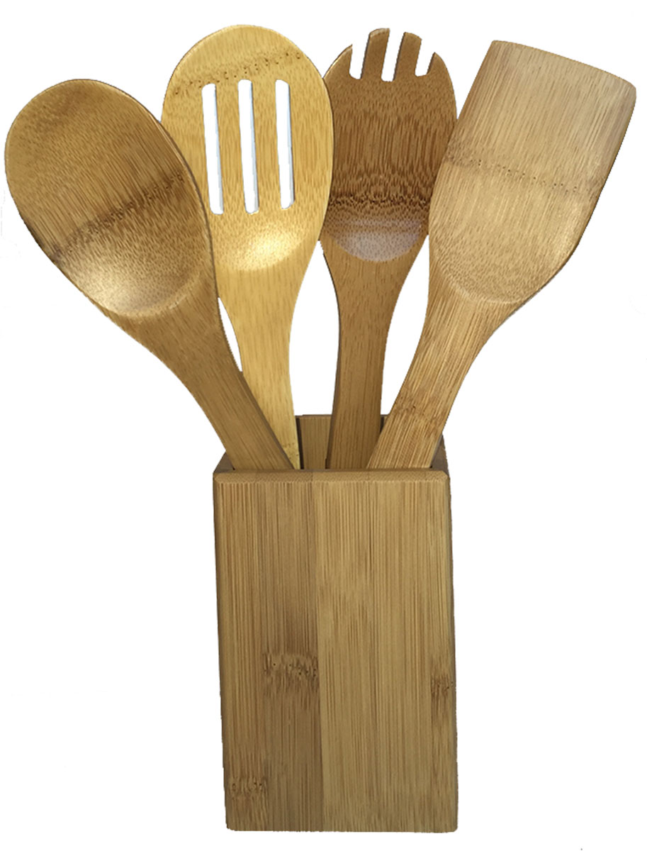 Bamboo Canister Set: Includes 4 Utensils - Custom Cookware