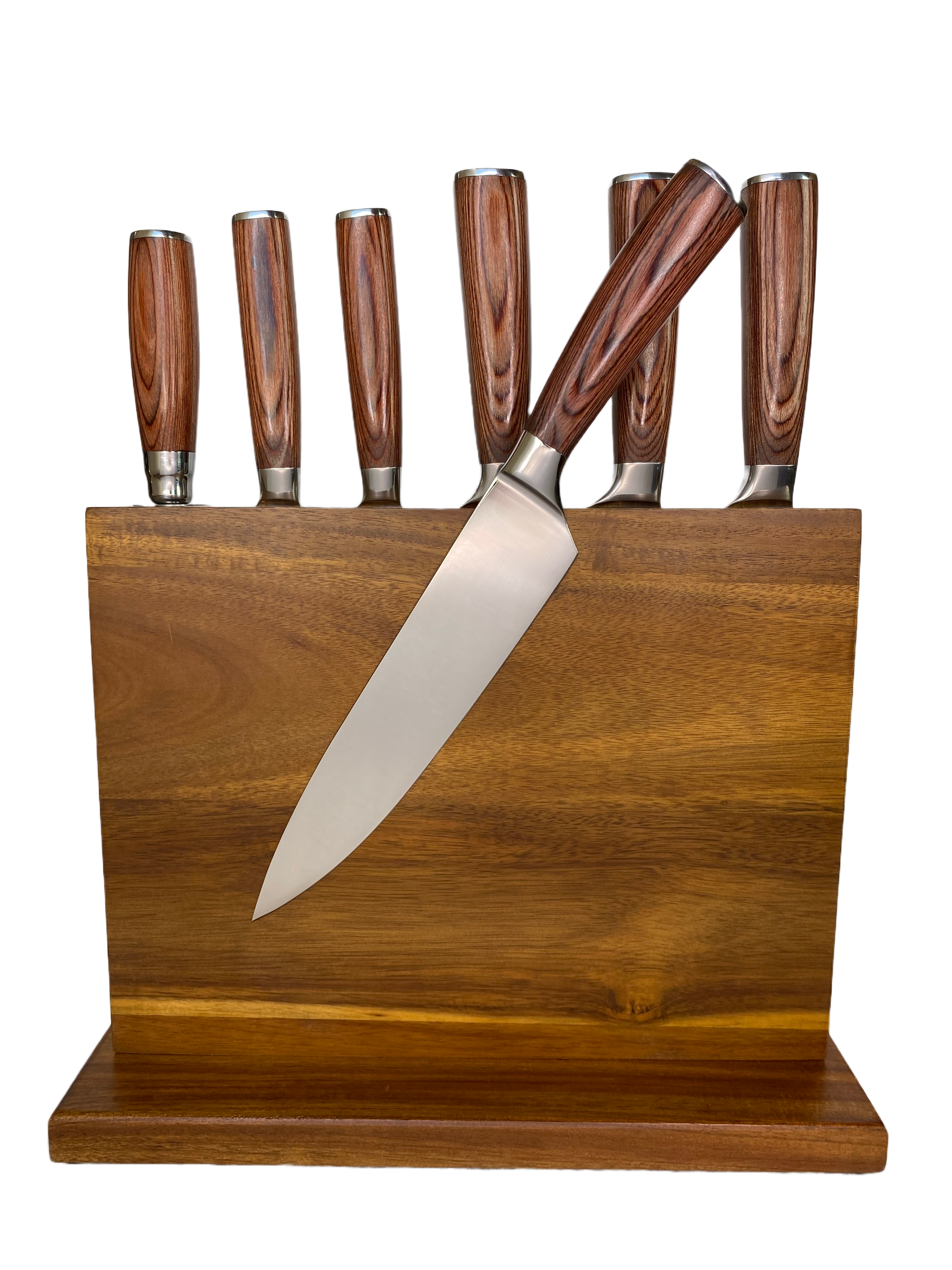 Wooden Kitchen Knife Block - Luxury Hand-Crafted Acacia Wood 8 Slot St –