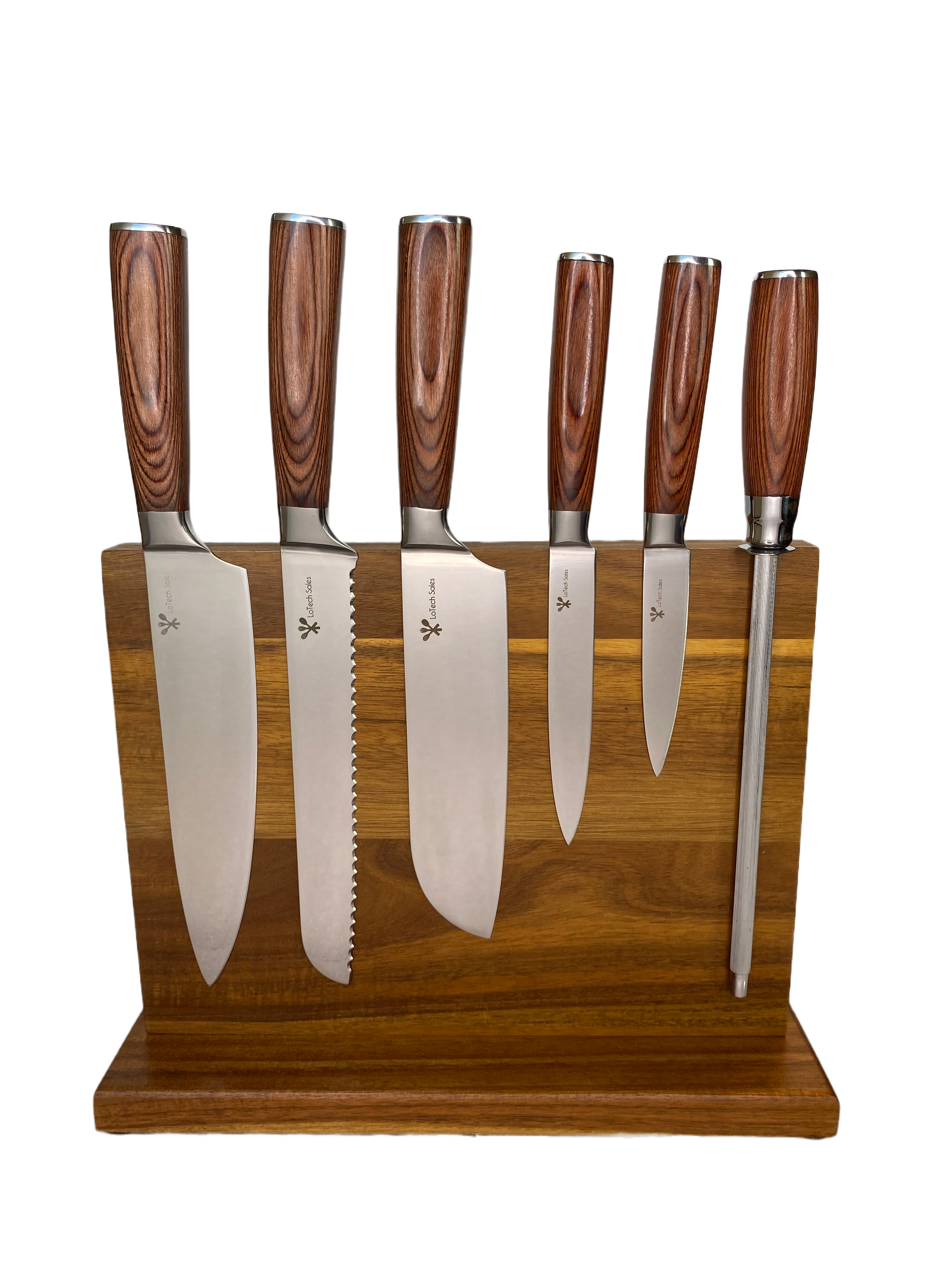 Wooden Kitchen Knife Block - Luxury Hand-Crafted Acacia Wood 8 Slot St –